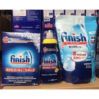 Combo Bột rửa bát Finish 2,2kg + Muối 1,2kg + Nước làm bóng 750ml dùng cho máy rửa chén bát