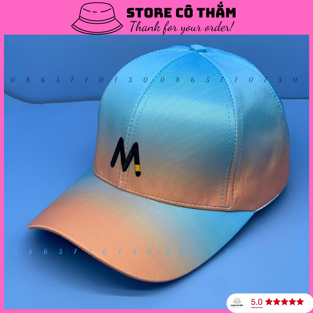 Nón kết M loang màu cá tính, Mũ Lưỡi Trai Thêu Chữ M Sắc Nét phong cách nam nữ