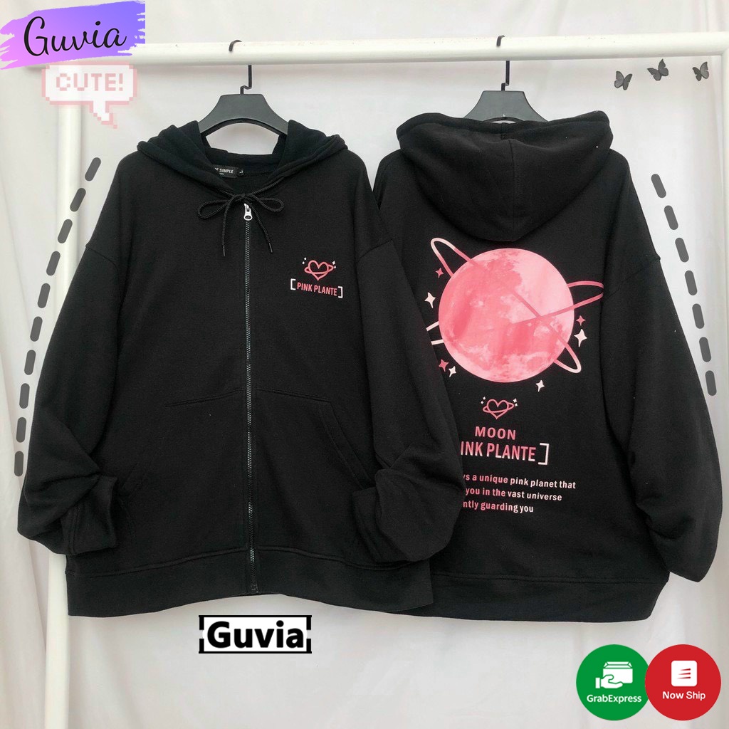 Áo khoác nỉ ❤️ áo Hoodie Dây Kéo PINK PLANTE form rộng Unisex nam nữ trần bông 2 lớp trẻ trung Guvia