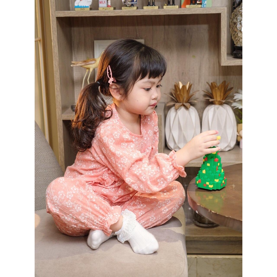 8-19kg Bộ xô đũi hoa bé gái phối bèo tiểu thư mã  Pl0021 mozikids