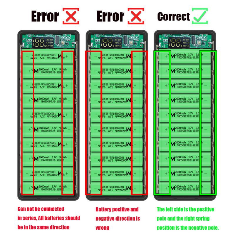 LCD Display DIY 10x18650 Battery Case Power Bank Shell Charger Box Accessories