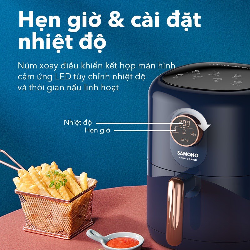Nồi chiên không dầu Samono SW-AFBE04 dung tích 4L công suất 1400W điều khiển vặn cảm ứng với 7 chế độ nấu