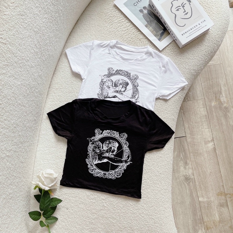 Áo CropTop In Hoạ Tiết Thiên Thần Có Cánh 👼