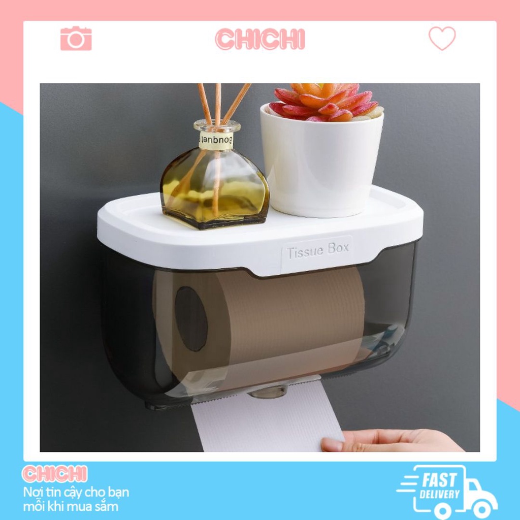 Hộp đựng giấy vệ sinh ChiChi TẶNG KÈM MIẾNG DÁN sử dụng cho phòng tắm có kệ để đồ chống nước HKG05