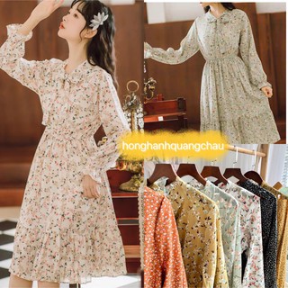 Váy hoa nhí dài tay thắt nơ kèm video ảnh thật - Váy vintage - Đầm thu đông  - ROSIE DREAM Rosie Dream Shop