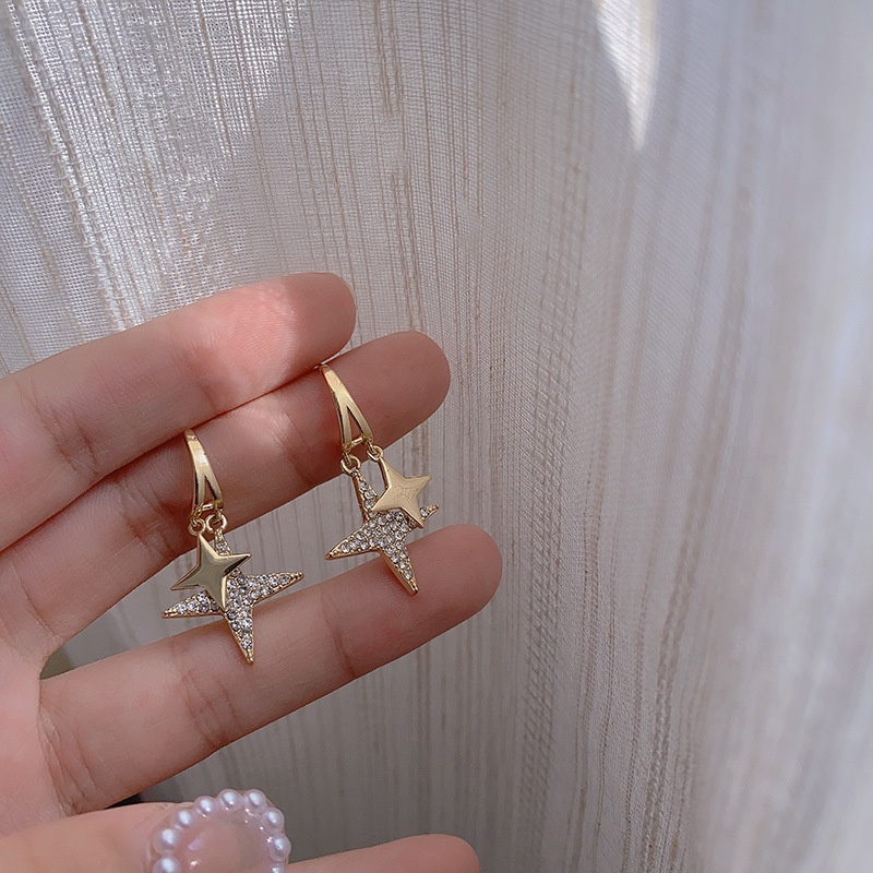 Bông Tai Mạ Bạc 925 Hình Ngôi Sao Đính Kim Cương Thời Trang Hàn Quốc