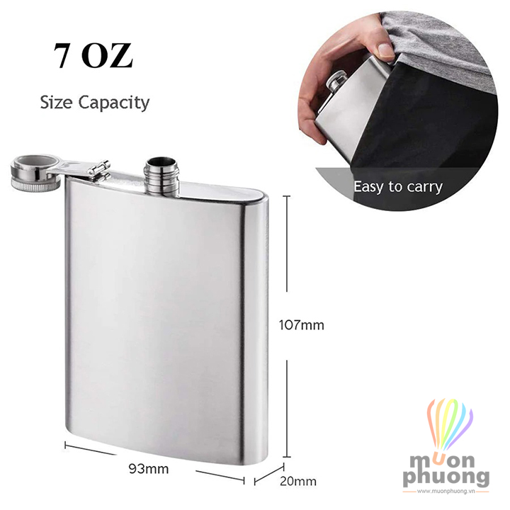 Bình đựng rượu thuốc chất lỏng inox Hip Flask 7oz kèm ly và phễu - MUÔN PHƯƠNG SHOP