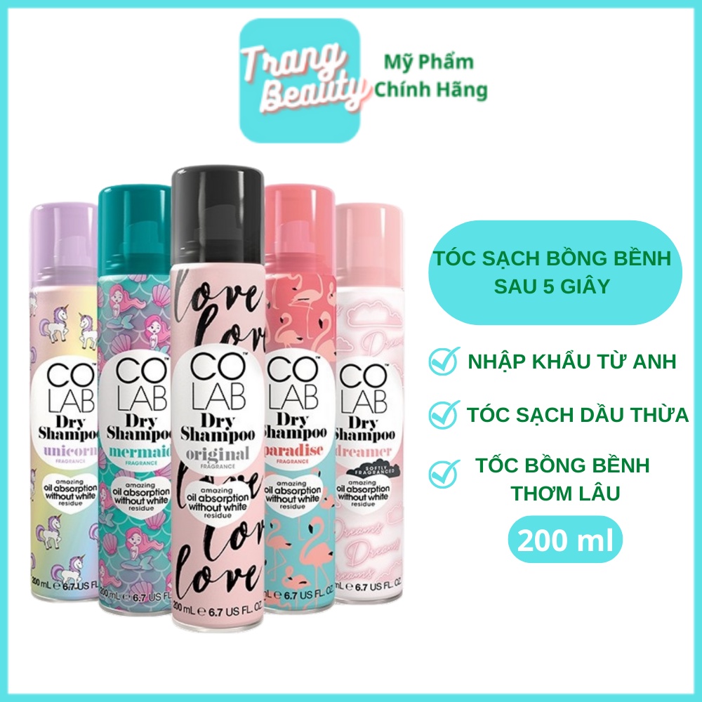 Dầu Gội Khô COLAB (Anh Quốc) - Dưỡng Tóc Mềm Mượt, Tóc Sạch Bồng Bềnh - Vào Nếp Sau 5 Giây (200ml)
