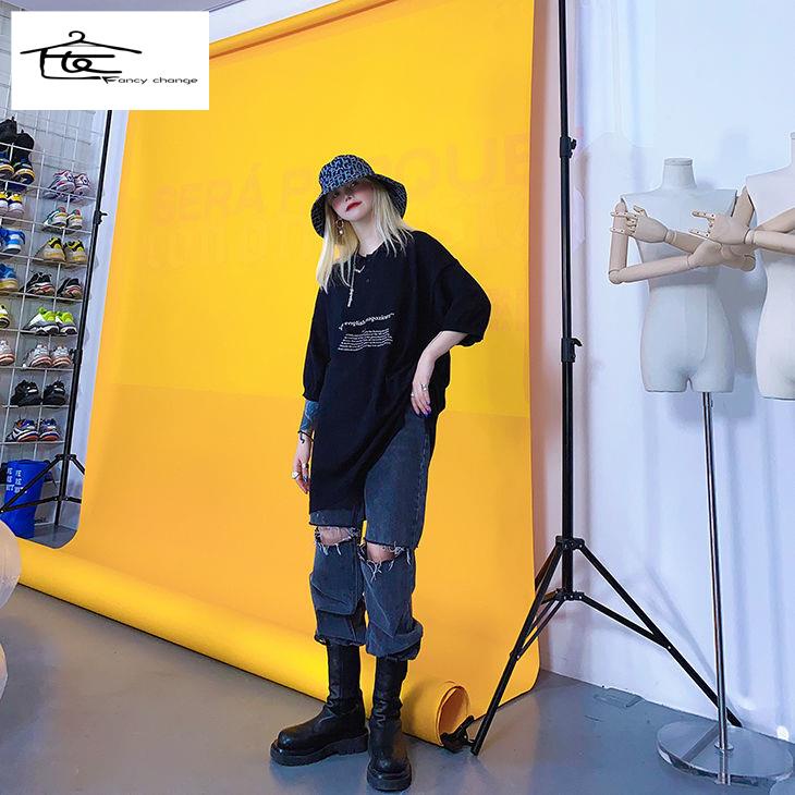 Hàng Có Sẵn Bán Chạy~Quần Jean Rách Hai Lỗ Rách Dáng Ôm Phong Cách Hàn Quốc Thời Trang Đường Phố Dễ Phối Đồ Cho Nữ