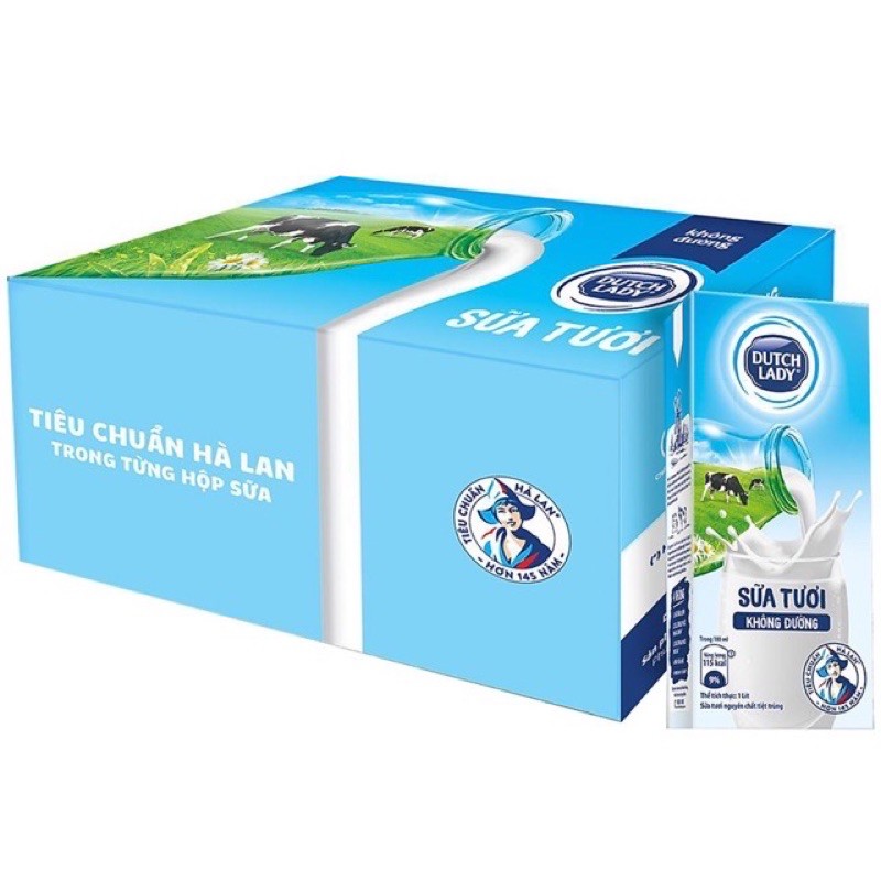 Thùng 12 Hộp Sữa Tươi Dutch Lady Không Đường- 1 Lít x 12 hộp