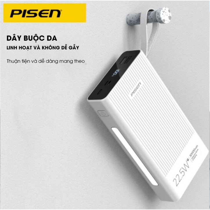 Sạc dự phòng PISEN Pro All 30000mAh, 22.5W - (LS-DY23 ), Trắng - Hàng chính hãng