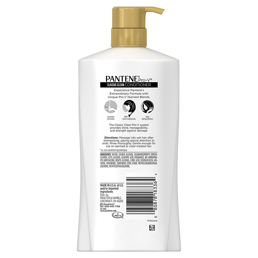 Dầu Xả giúp bảo vệ &amp; phục hồi tóc Pantene Pro-V Classic Clean Conditioner 855ml (Mỹ)