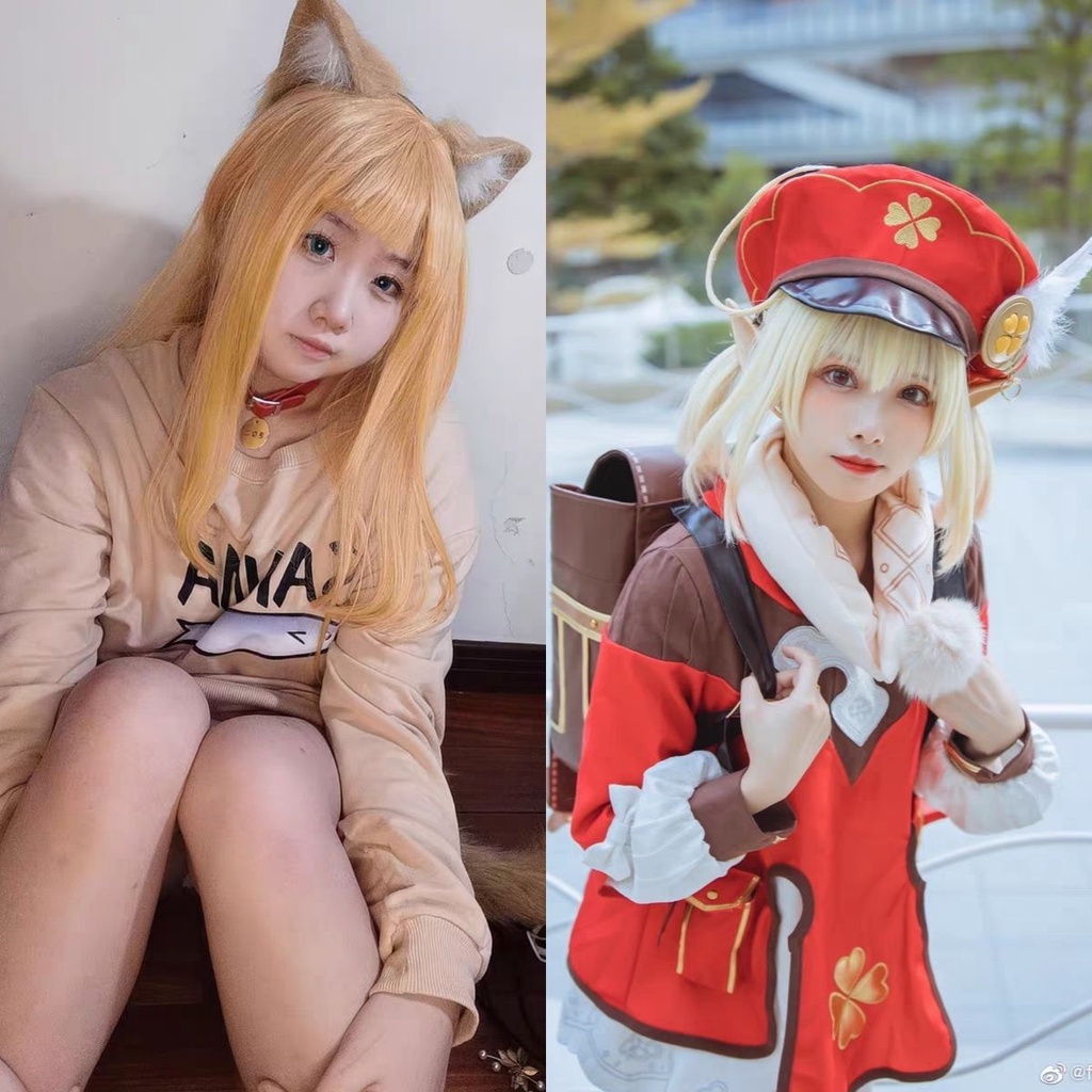 Wig/tóc giả nữ cơ bản 80cm cosplay màu vàng cam đỏ hồng tím