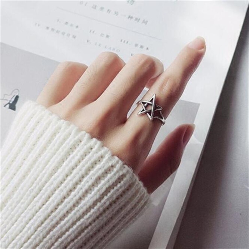 Nhẫn Hở Mạ Bạc 925 Hình Ngôi Sao Năm Cánh Phong Cách Mori Thái Hàn Quốc Thời Trang Cho Nữ R162