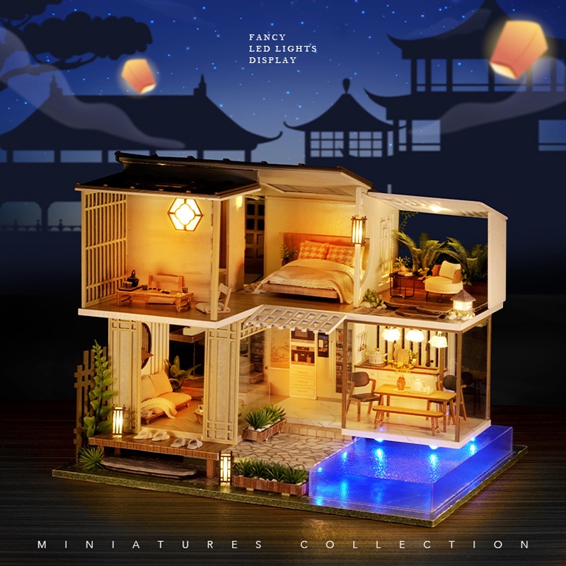 DIY Mô Hình Nhà Búp Bê Căn Nhà Trong Mơ Thiết Kế Đơn Giản Ấm Cúng-A-085