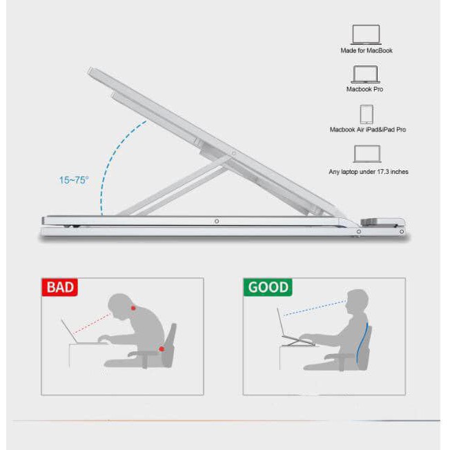 Giá Đỡ Laptop,Macbook,Máy Tính Bảng Bằng Nhôm Cao Cấp Có Thể Điều Chỉnh Độ Cao - Đế Kê Laptop Nhôm - Đế Tản Nhiệt