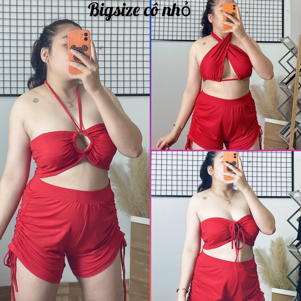 Set Áo Bra Với Quần Đùi Rút Bigsize Đi Biển,Set Đi Du Lịch Mặc Mát Gợi Cảm MÃ A19&amp;QĐR