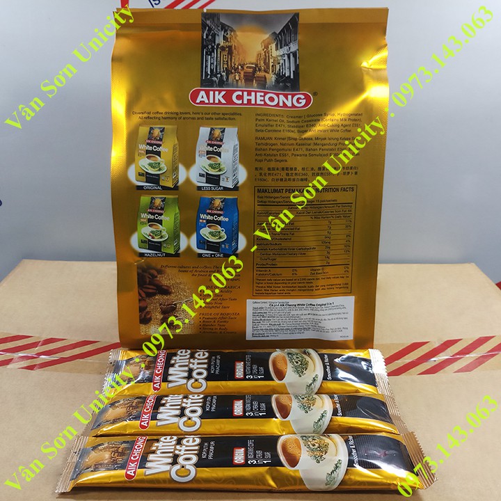 03 bịch Cà phê trắng vị Truyền Thống (Original) Aik Cheong 600g (15 gói dài * 40g)