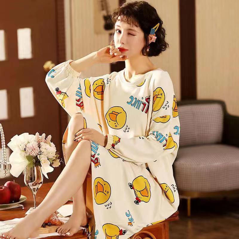 Đầm Ngủ Tay Dài Dáng Rộng Plus Size Thời Trang Xuân Thu Cho Nữ