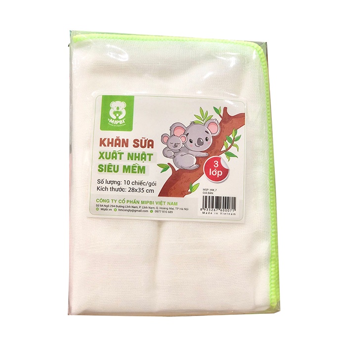 Khăn Sữa Xuất Nhật Mipbi (2-3-4 Lớp) 100% COTTON Mềm Mại (Set 10 Chiếc) - Kích Thước 28*35cm