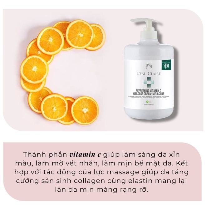 Kem massage Vitamin C nâng cơ trẻ hóa L'eau Claire Refreshing Vitamin C Massage Cream-Melacare 1000ml