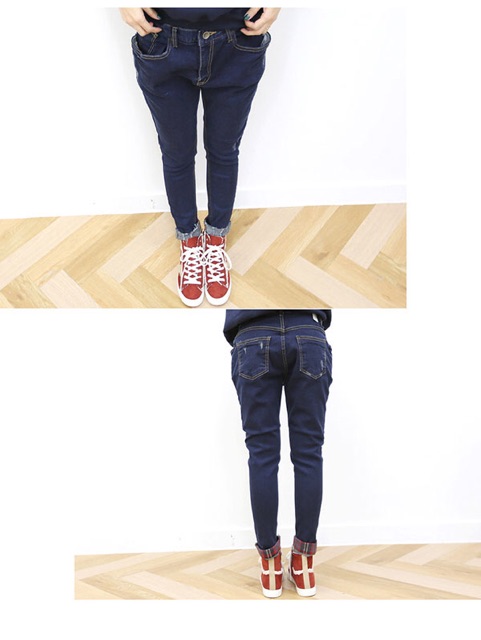 Quần jean baggy màu xanh đậm lai lật caro big size 3Xl 75-80kg