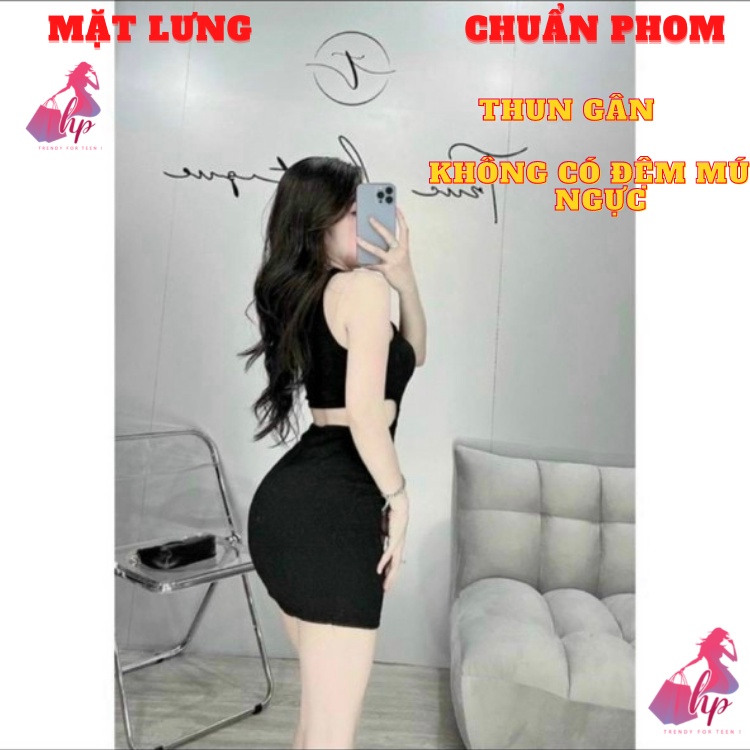 Váy đầm khoét hở eo lưng nữ 3 lỗ sát nách dáng ngắn ôm body thun gân mịn dự tiệc sang chảnh thời trang sexy alohashop91