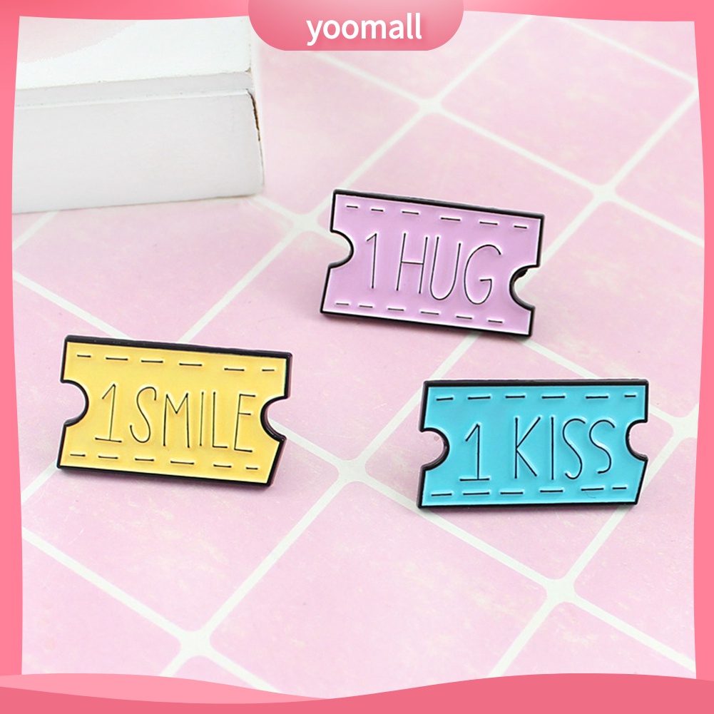 YOML✔Women SMILE HUG KISS Letter Movie Ticket Enamel Brooch Pin Collar Badge Jewelry