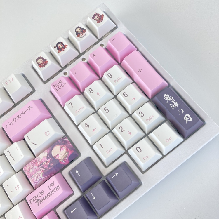 Keycap Kamado Nezuko chất liệu PBT loại dày in dyesub 5mặt 136 nút phím kimetsu no yaiba demon slayer layout bàn phím cơ