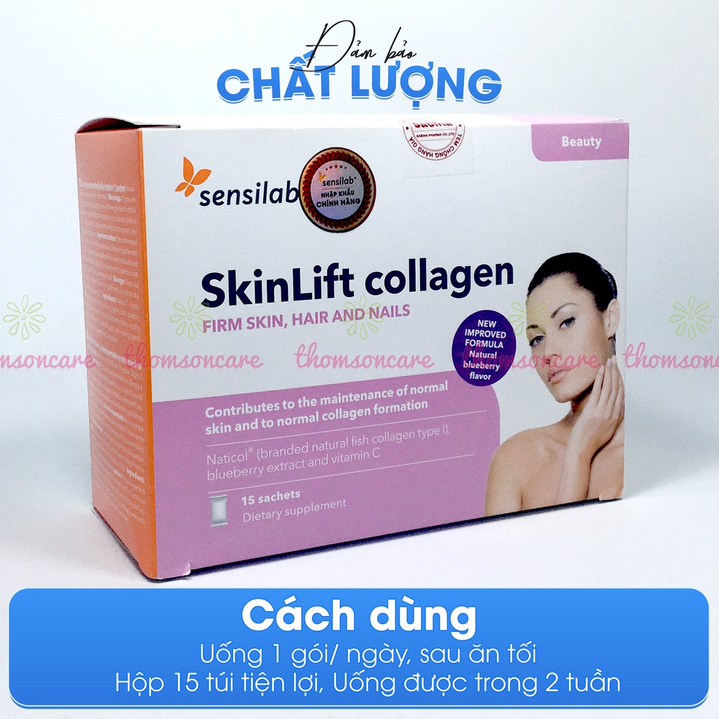 Skinlift Collagen làm đẹp da ngừa lão hóa - từ Dầu cá, Việt quất, colagen Hộp 15 túi