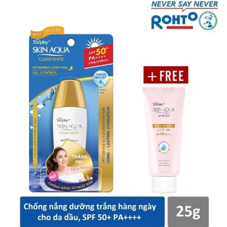 Kem chống nắng Sunplay Skin Aqua Clear White SPF50+, PA++ 25gr, 55gr dưỡng da trắng ẩm mịn tối ưu