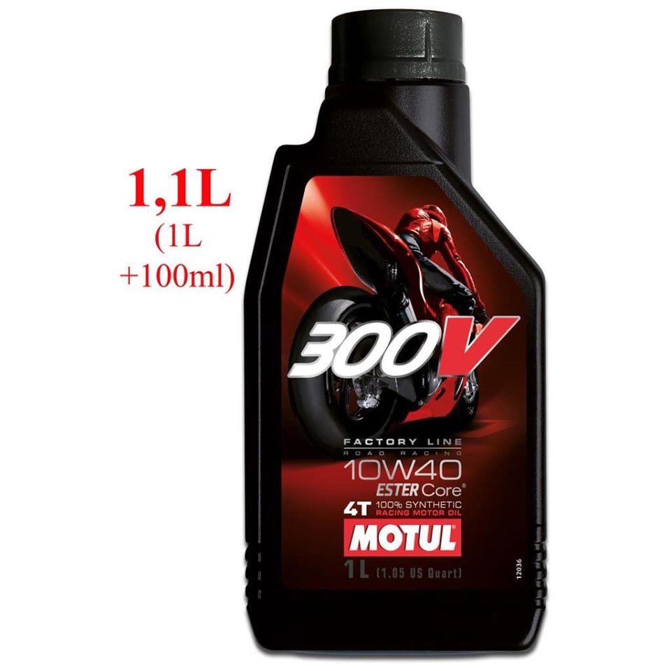 (Tem 3 lớp)Dầu nhớt tổng hợp cao cấp xe tay côn và xe tay ga Motul 300V Factory Line 10W-40 tem 3 lớp 1,1L