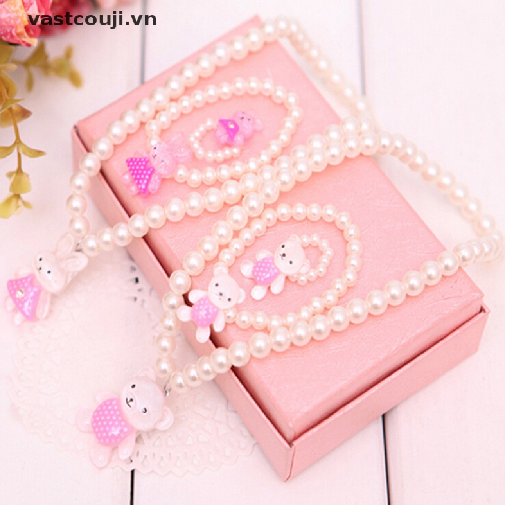 Bộ Trang Sức Gồm Vòng cổ / Vòng Tay / Nhẫn Xỏ Hạt Kiểu Công Chúa Dễ Thương Xinh Xắn Cho Bé Gái