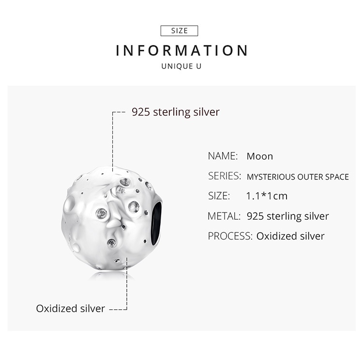 Phụ kiện BAMOER SCC2059 bằng bạc 925 hình mặt trăng nhỏ thời trang phù hợp làm vòng tay DIY