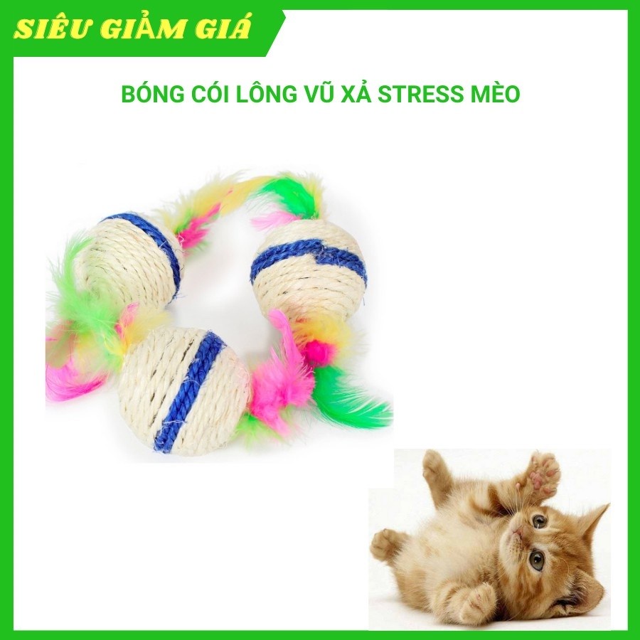 Bóng cói lông vũ đồ chơi xả stress cho mèo - phụ kiện thú cưng