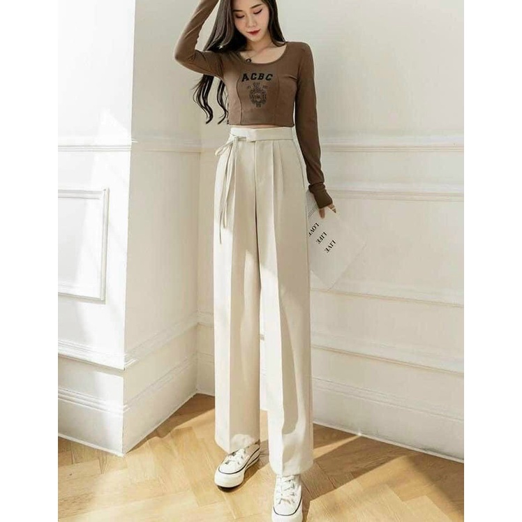 Quần suông 92WEAR vải ruby Hàn mướt mịn, mặt vải đẹp trẻ, chất đanh dày dặn WQ044