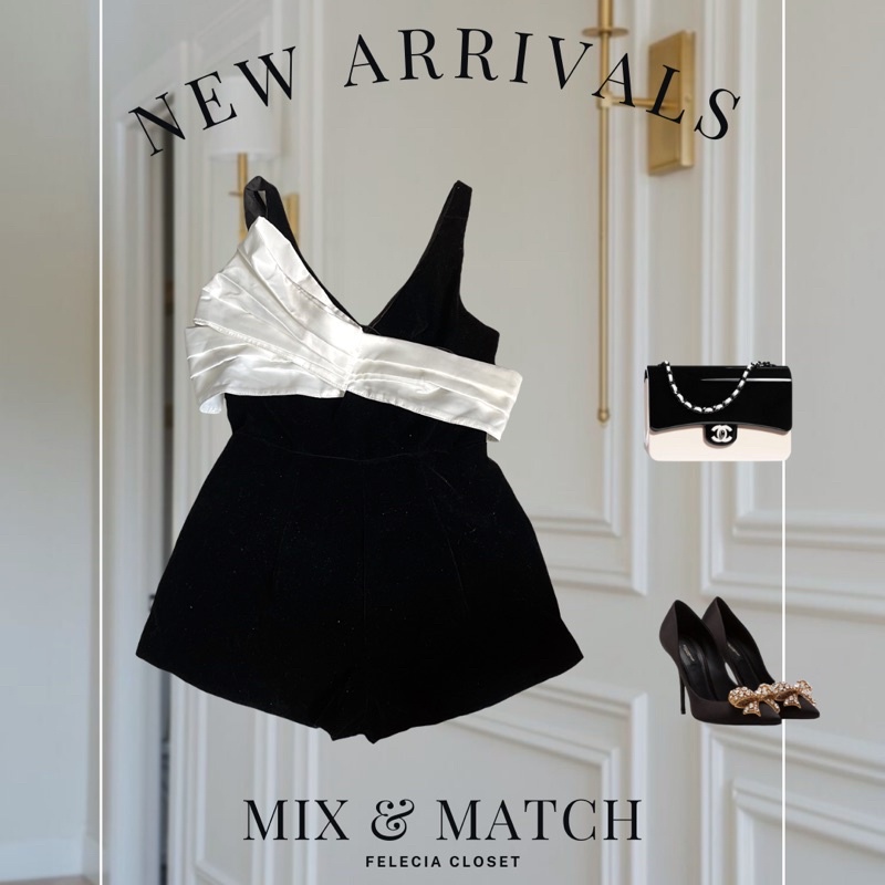Jumpsuit nhung nơ ngực