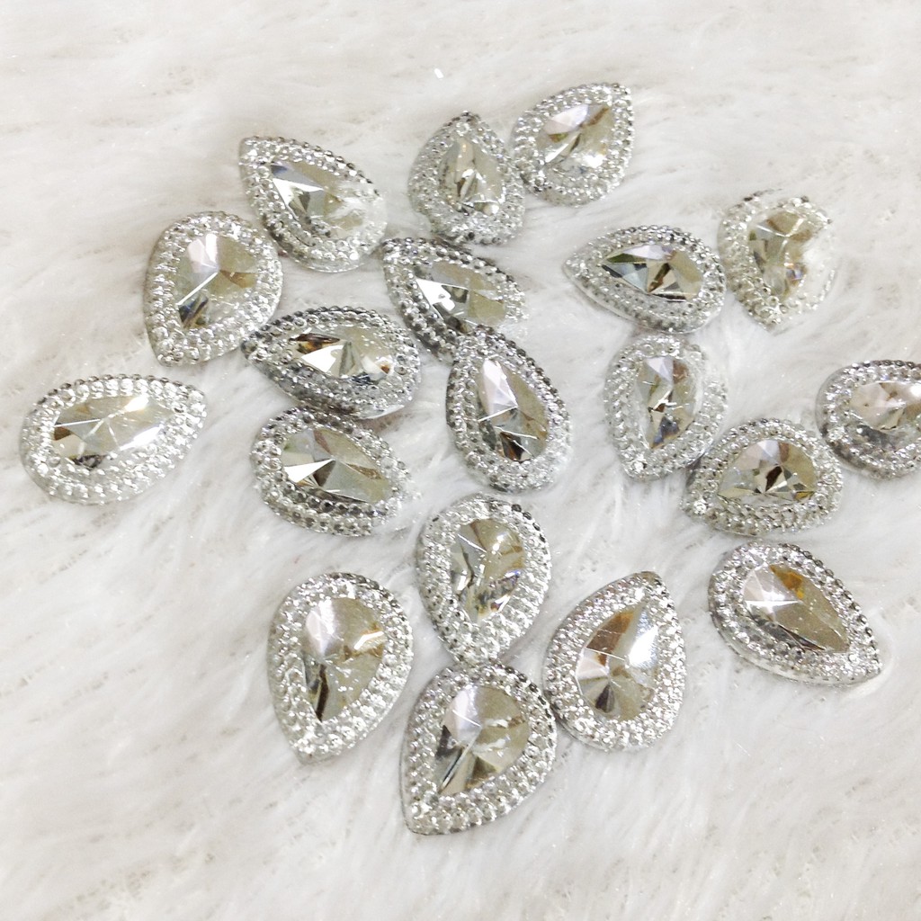 Hạt đá kết áo acrylic 3d hình giọt nước chóp bạc ánh 7 màu