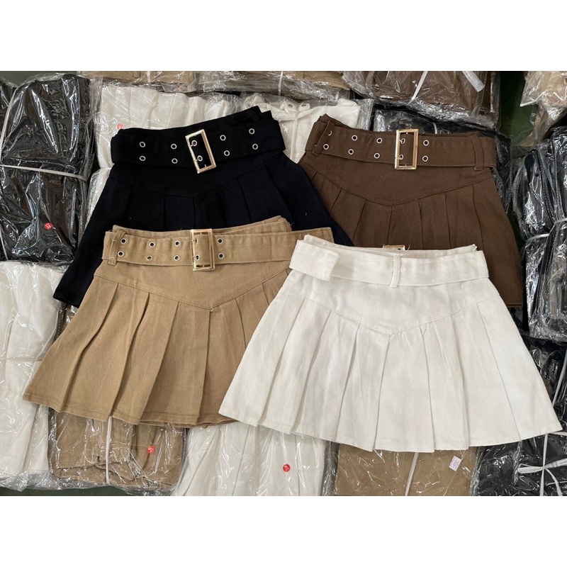 [NEW]CHÂN VÁY KAKI JEANS KÈM ĐAI XẾP LI CÓ LÓT QUẦN HÀNG QUẢNG CHÂU