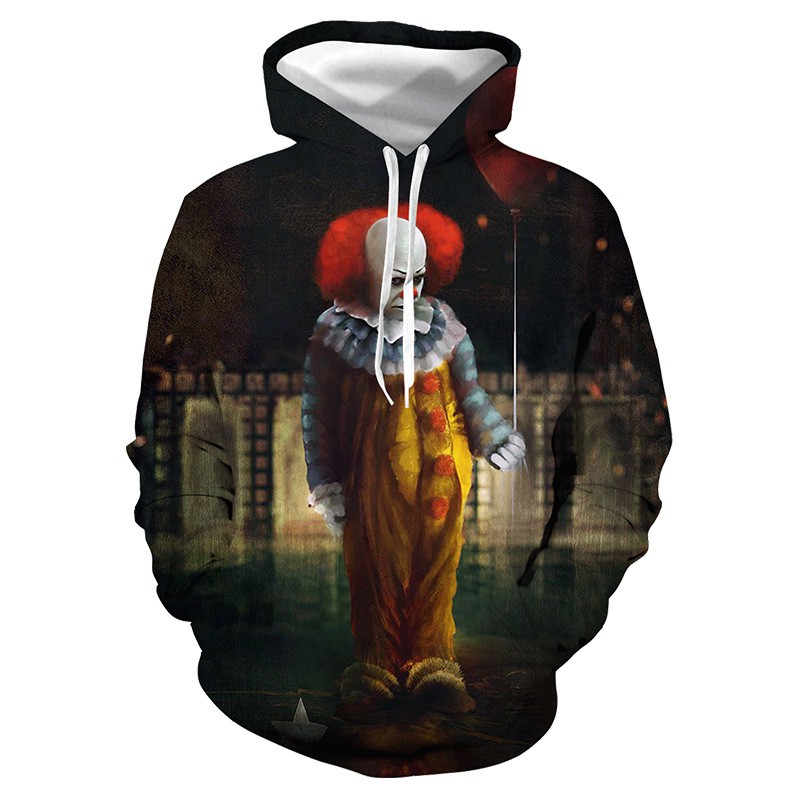 Áo Hoodie Nam In Hình Chú Hề Kinh Dị 3d Trang Trí Halloween