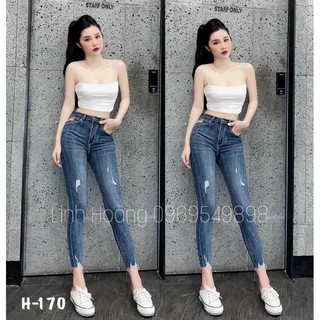 Quần ôm giãn rách đùi xẻ gấu