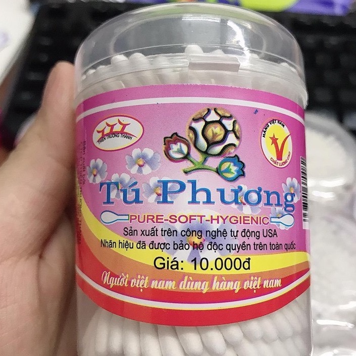Tăm bông đầu nhỏ Tú Phương 1 hộp 180 que dùng ngoáy tai dễ dàng êm ái Bunakids AT08