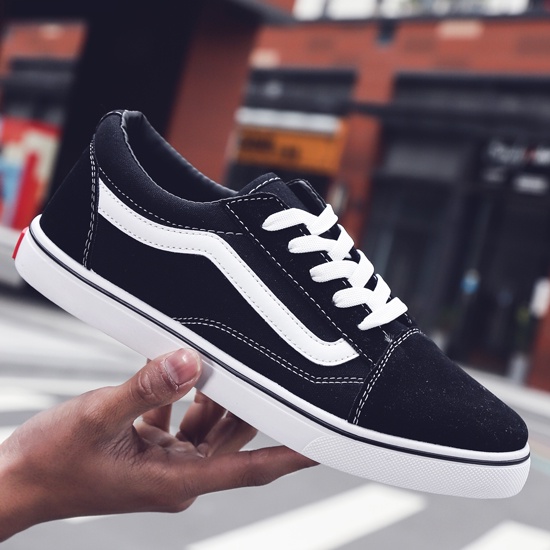VANS Giày Thể Thao Vải Canvas Cổ Thấp Đế Bằng Cột Dây Thời Trang Cho Học Sinh