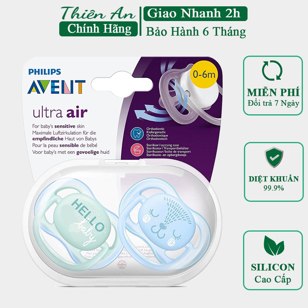 Ty ngậm cho bé Philips Avent, núm ti Avent Ultra Air chỉnh nha, ti giả thông khí chống đầy hơi cho bé