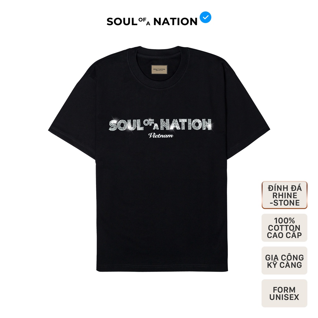 Áo thun unisex Đính đá CAO CẤP CRYSTAL (RHINESTONE) form basic 100% cotton premium SOUL OF A NATION - Đen