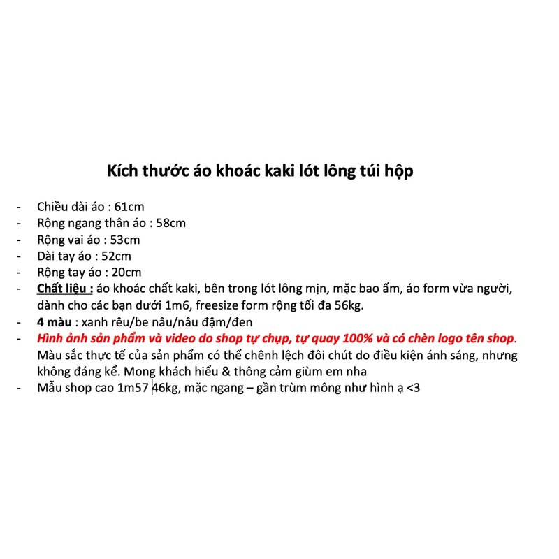 Áo khoác kaki mũ lót lông dáng lửng (ảnh thật shop chụp kèm video)