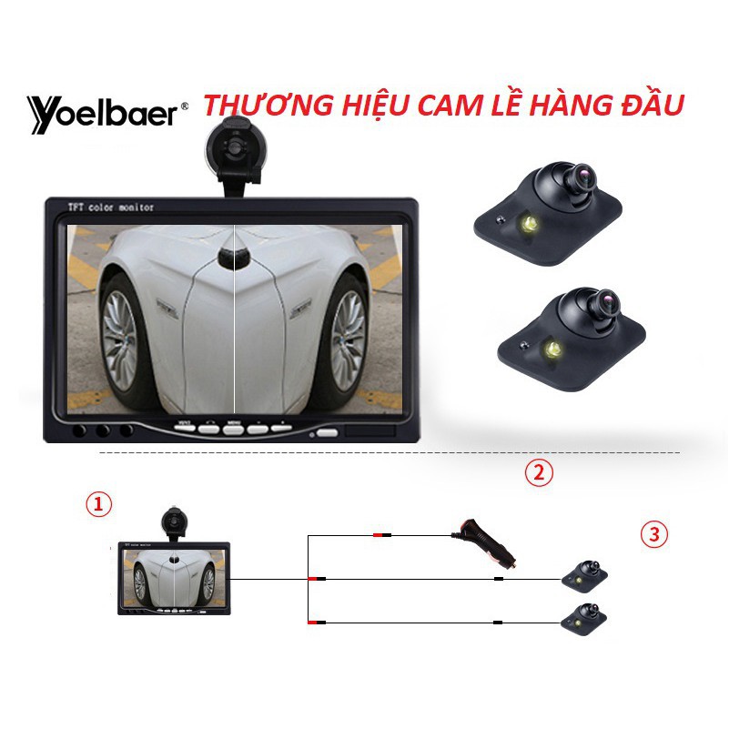 Camera cập lề 2 bên YOELBAER TRÁI PHẢI màn hình 7 inch 2 mắt cam thị trường rộng hạn chế va quệt tối đa