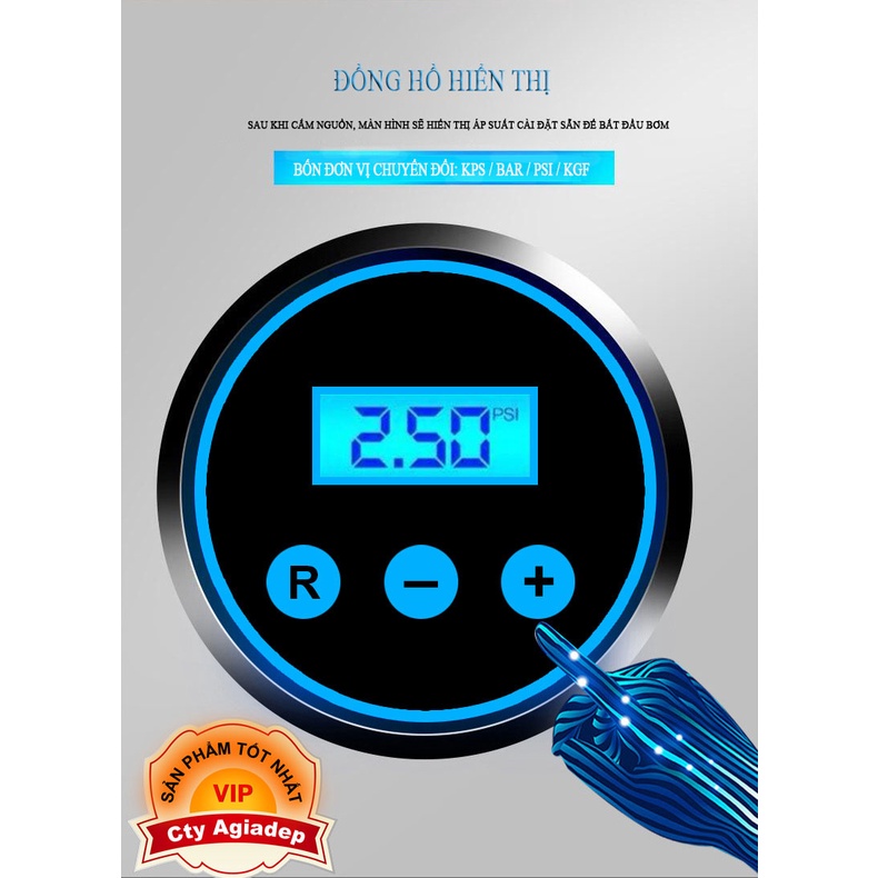Bơm lốp ô tô Cao cấp có màn hình led - tự ngắt Carsun chính hãng- Agiadep.com