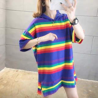 áo thun sọc bảy sắc cầu vồng big size có nón size 80-95kg