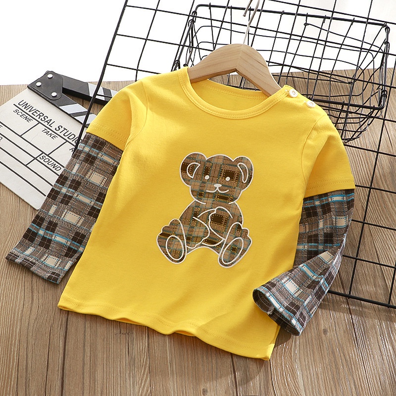 Áo thun cotton tay dài in hình hoạt hình phong cách Hàn Quốc thời trang thu đông cho các bé 65 - 135CM